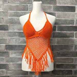 Orange Crochet Halter Top